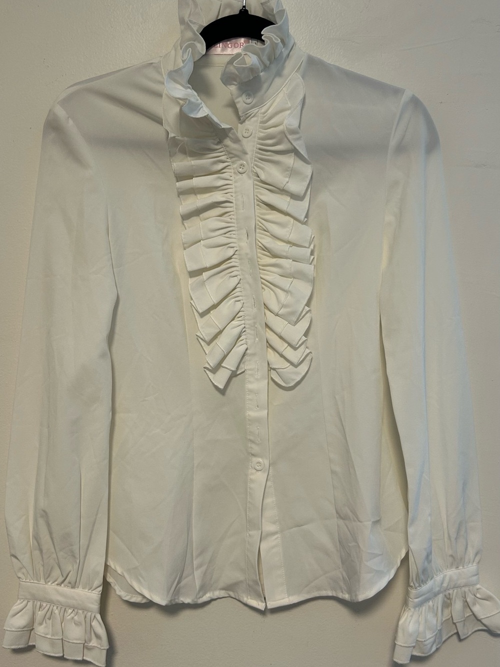 Blingor White Ruffle Front Women's Blouse